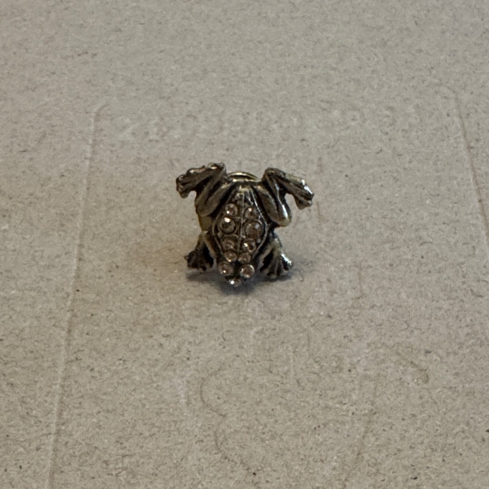 Silver Frog Tac Pin with Rhinestones